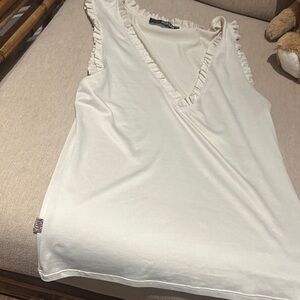 Morgan de Toi Cream Ruffle Trim Women's Top